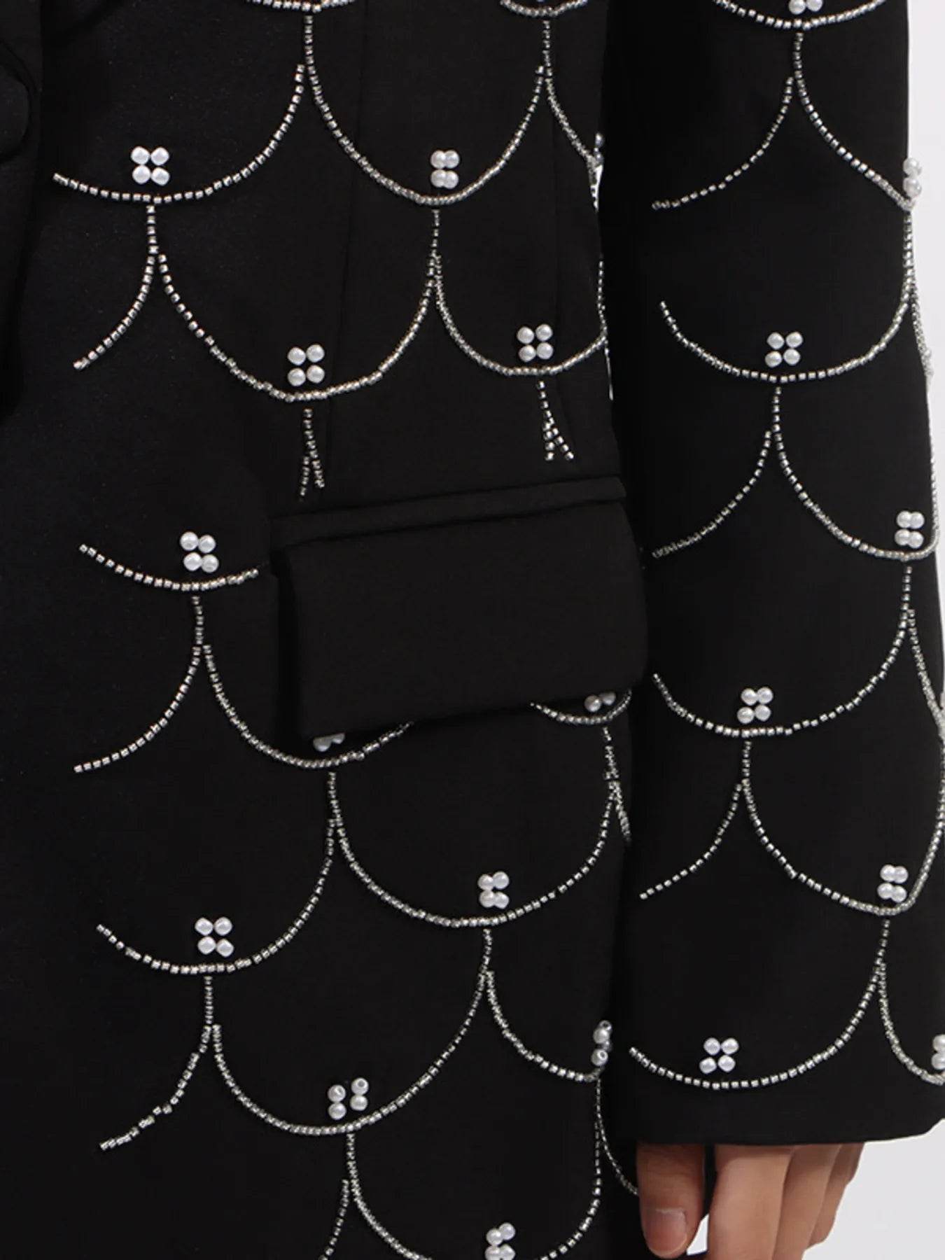 Pearl Detail Long Sleeve Blazer - Tredona LLC