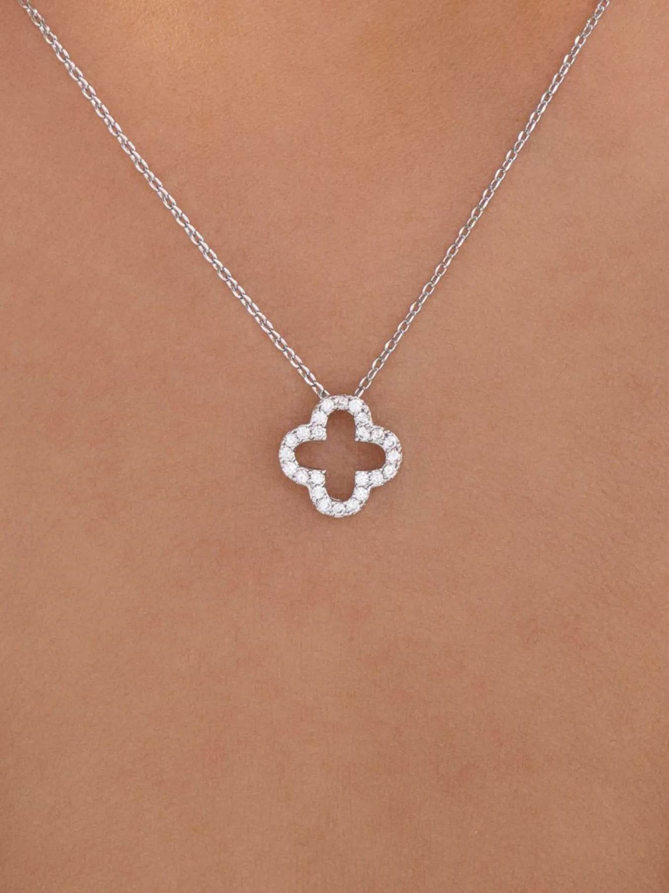 Inlaid Zircon Clover Pendant Necklace - Tredona LLC