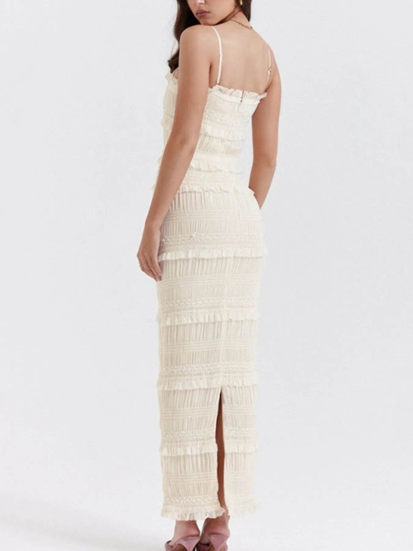 Frill Tiered Textured Maxi Cami Dress - Tredona LLC