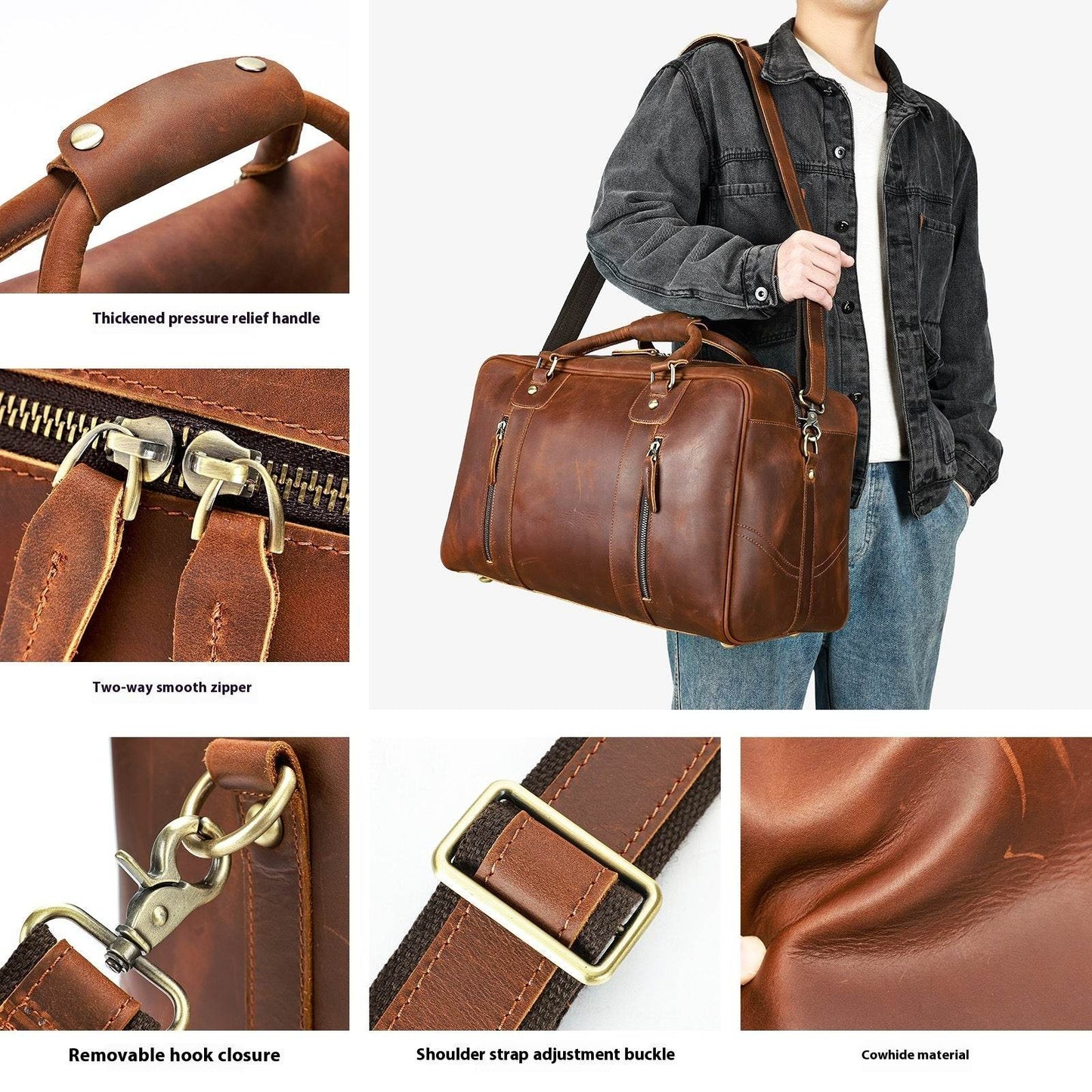 Retro Short-distance Travel Bag Genuine Leather Men - Tredona LLC