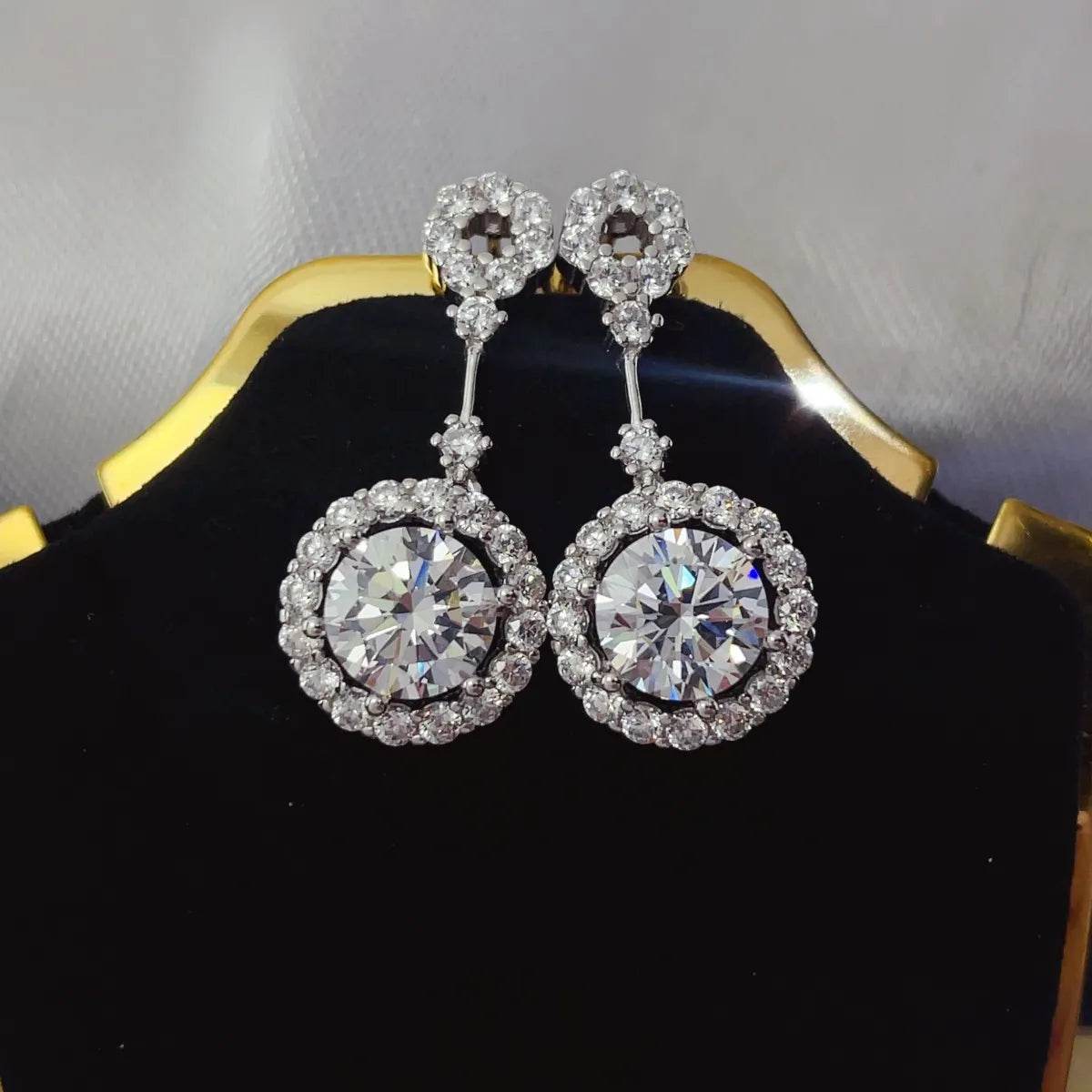 4 Carat Crystal Drop Dangle Earrings with Round Halo Design - Tredona LLC