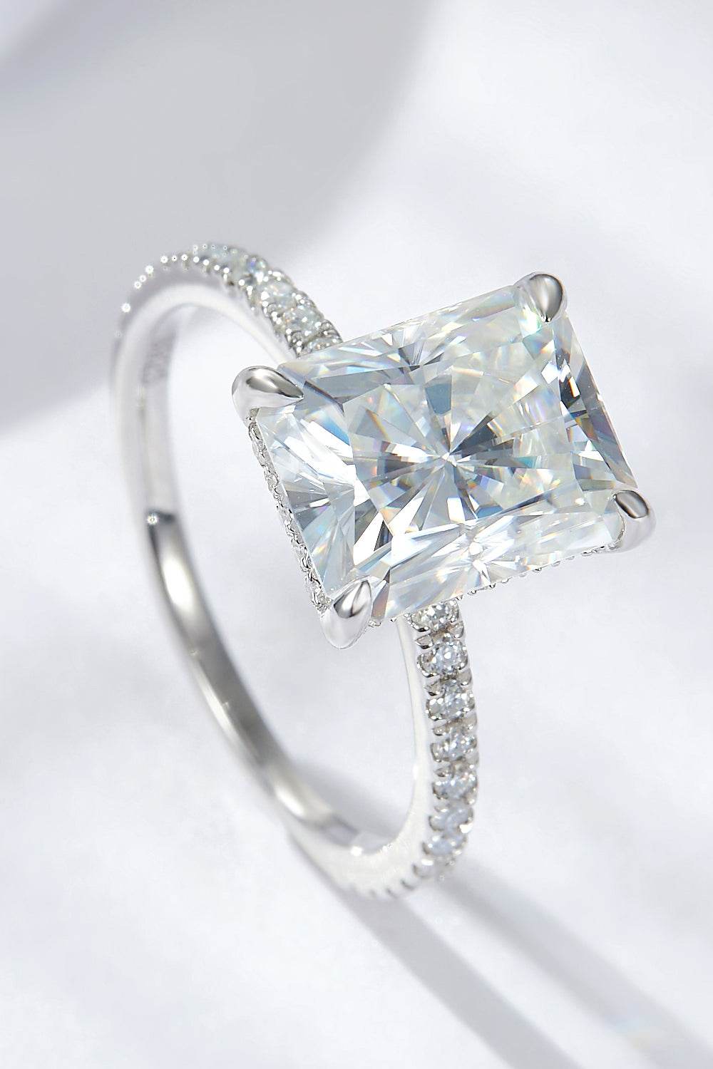 4 Carat Moissanite 4-Prong Side Stone Ring - Tredona LLC