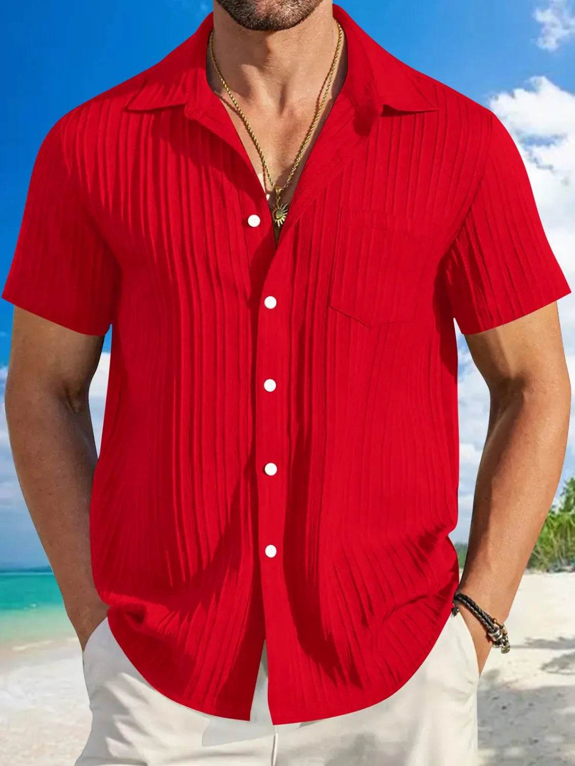 Men's Full Size Button Up Short Sleeve Shirt Plus Size - Tredona LLC