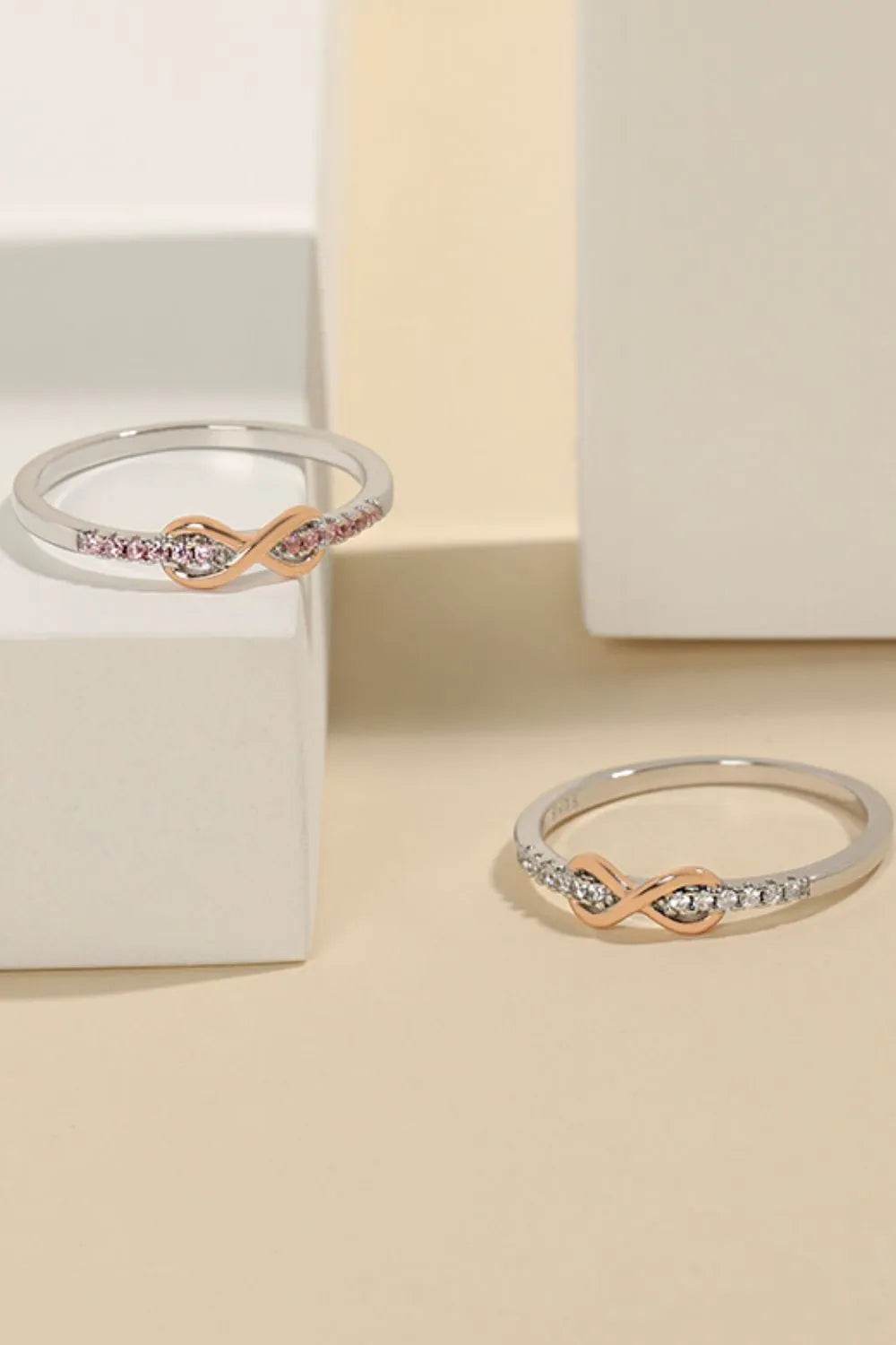 925 Sterling Silver Inlaid Zircon Infinity Symbol Ring - Tredona LLC