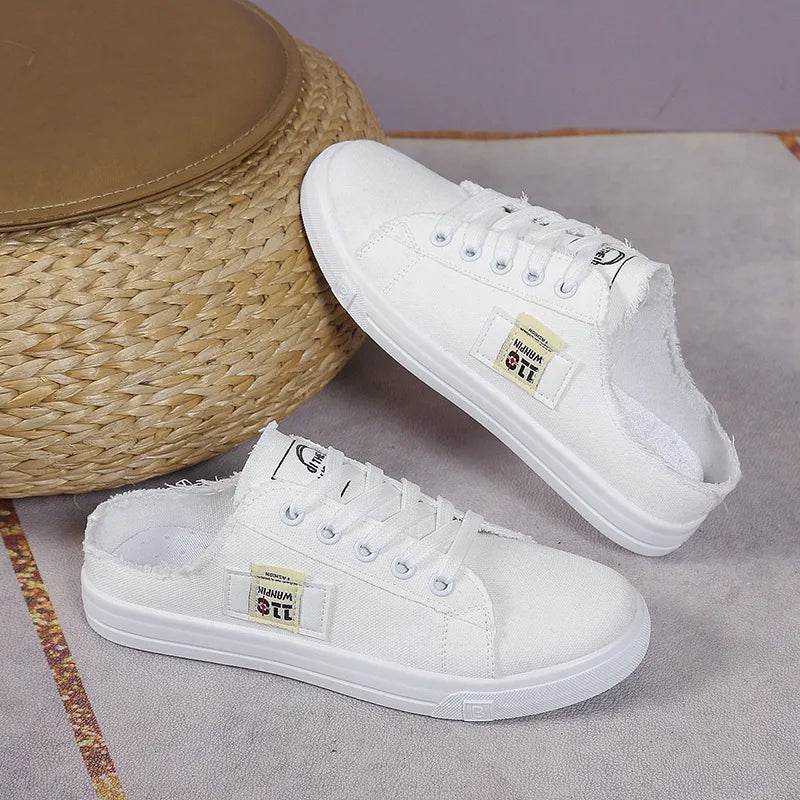 Frayed Hem Lace Up Canvas Sneakers - Tredona LLC