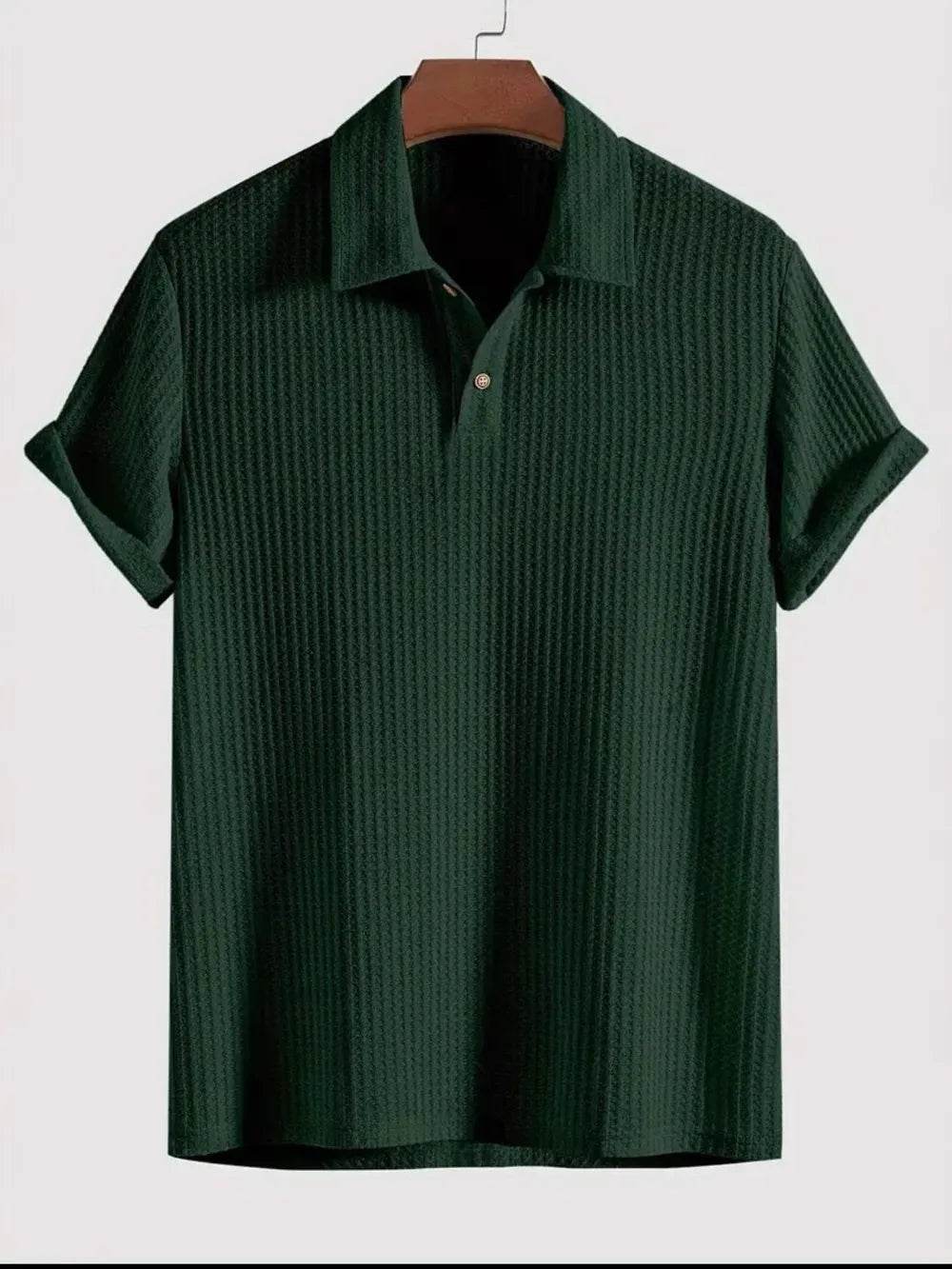 Men's Waffle-Knit Collared Neck Short Sleeve Polo - Tredona LLC