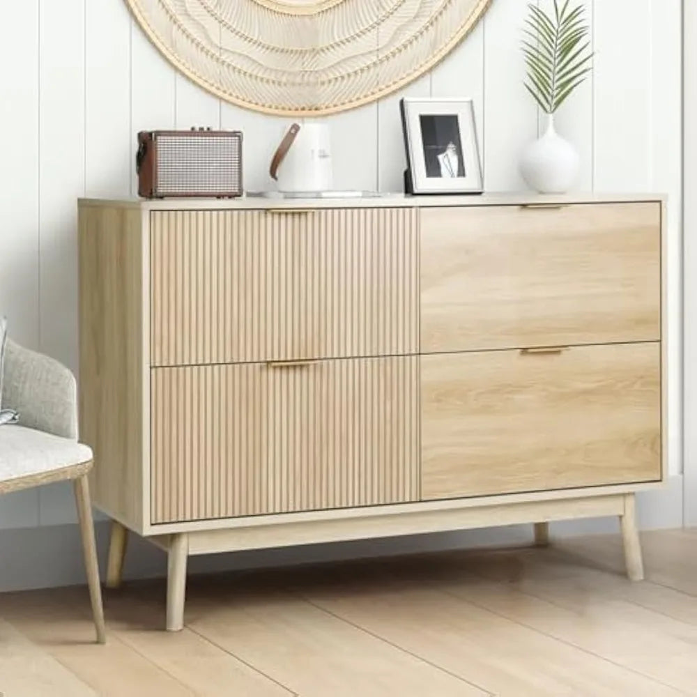 VOWNER Fluted 4 Drawers Dresser for Bedroom, 47 Wide Modern Chest of Drawers, Pull-Free Drawers, Wooden Closet Clothes Storage O