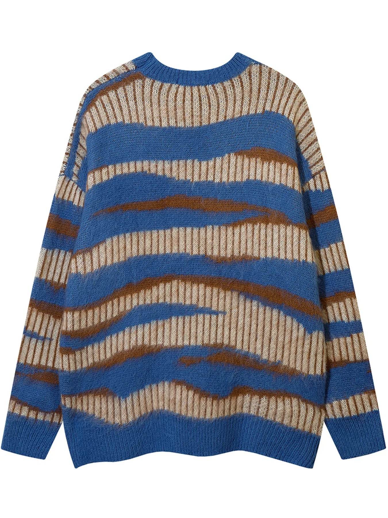 Men's Oversized Contrast Striped Round Neck Sweater - Tredona LLC