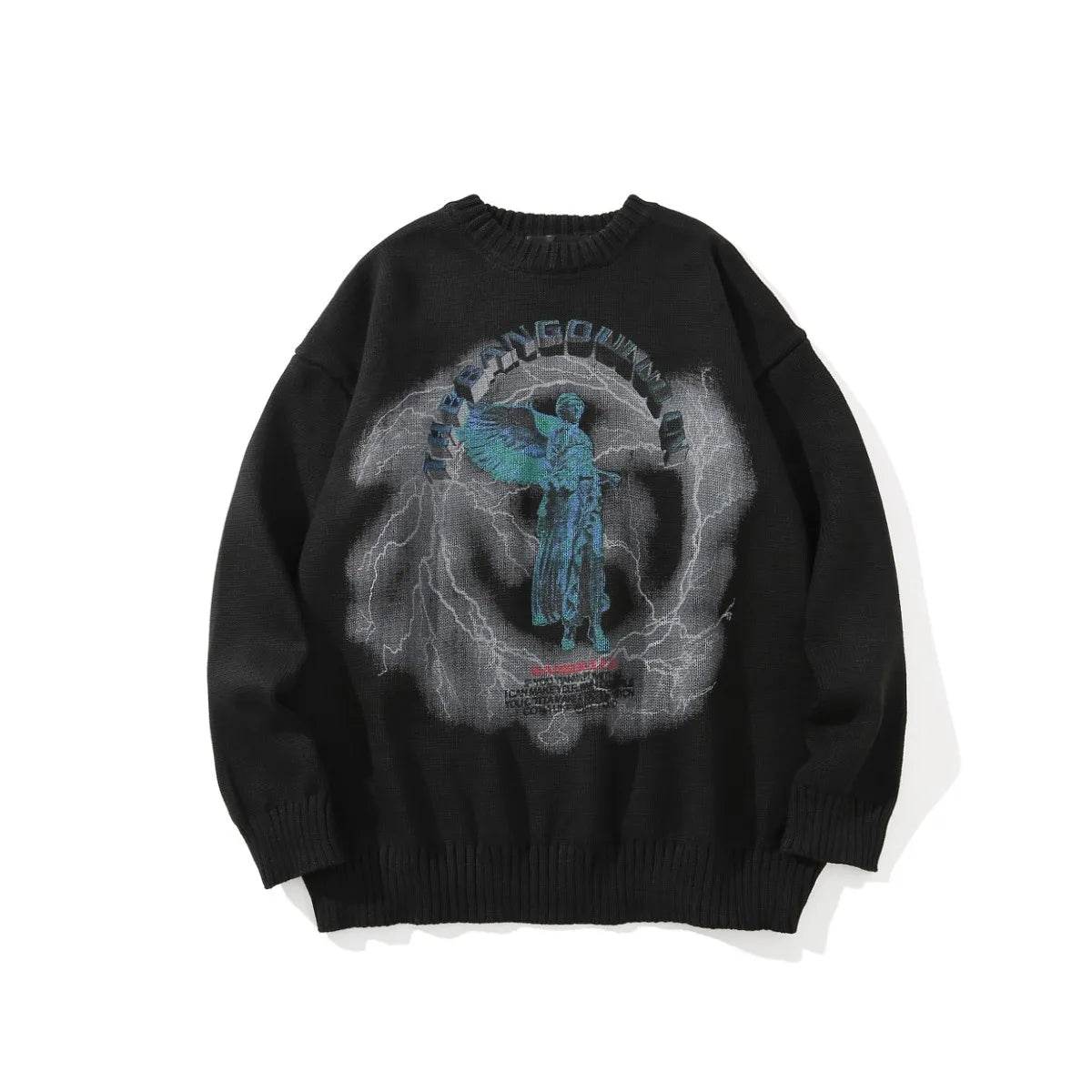 Men's Gothic Angel Wings Embroidered Knit Sweater - Tredona LLC