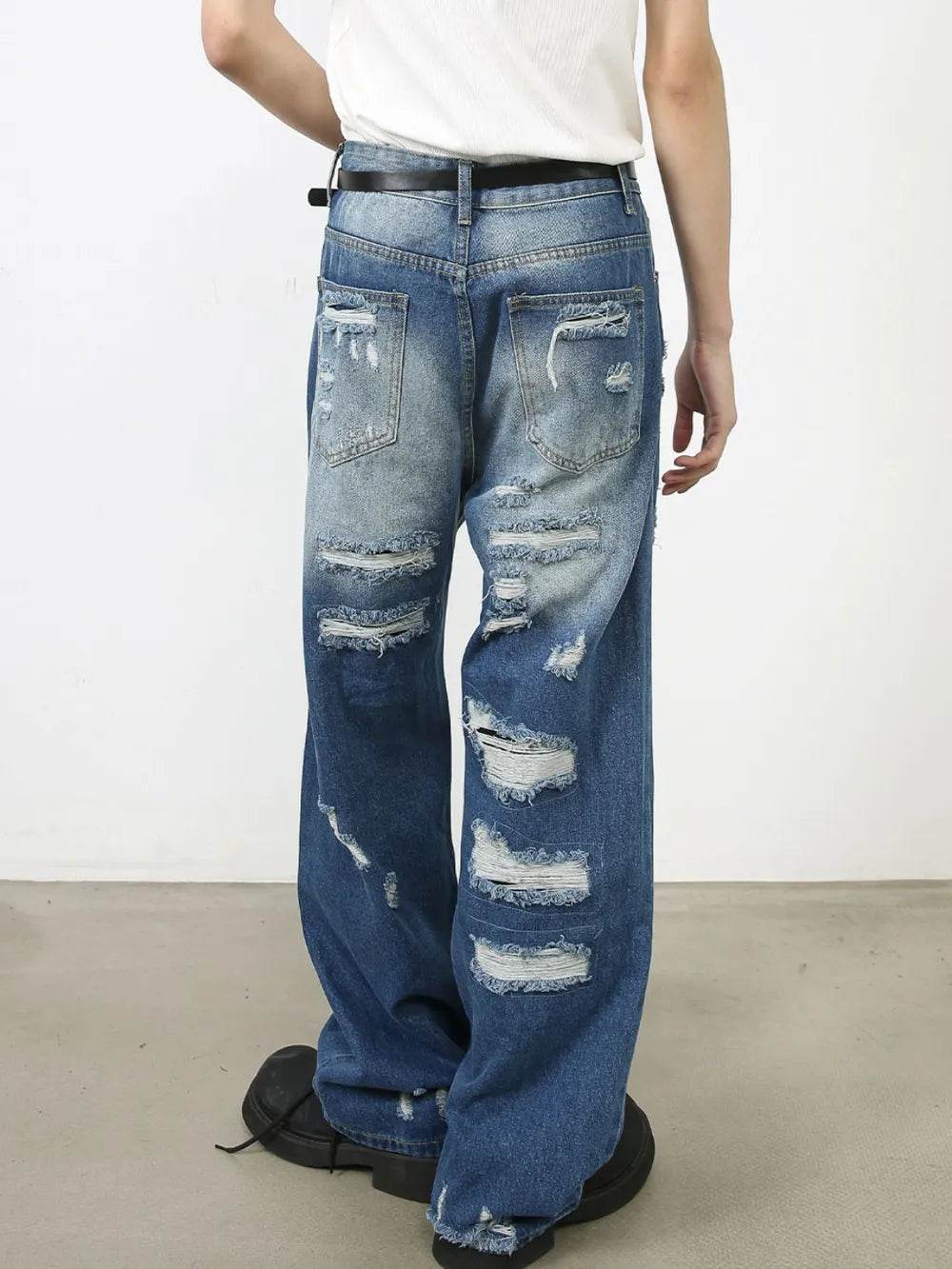 Men's Distressed Jeans with Pockets - Tredona LLC