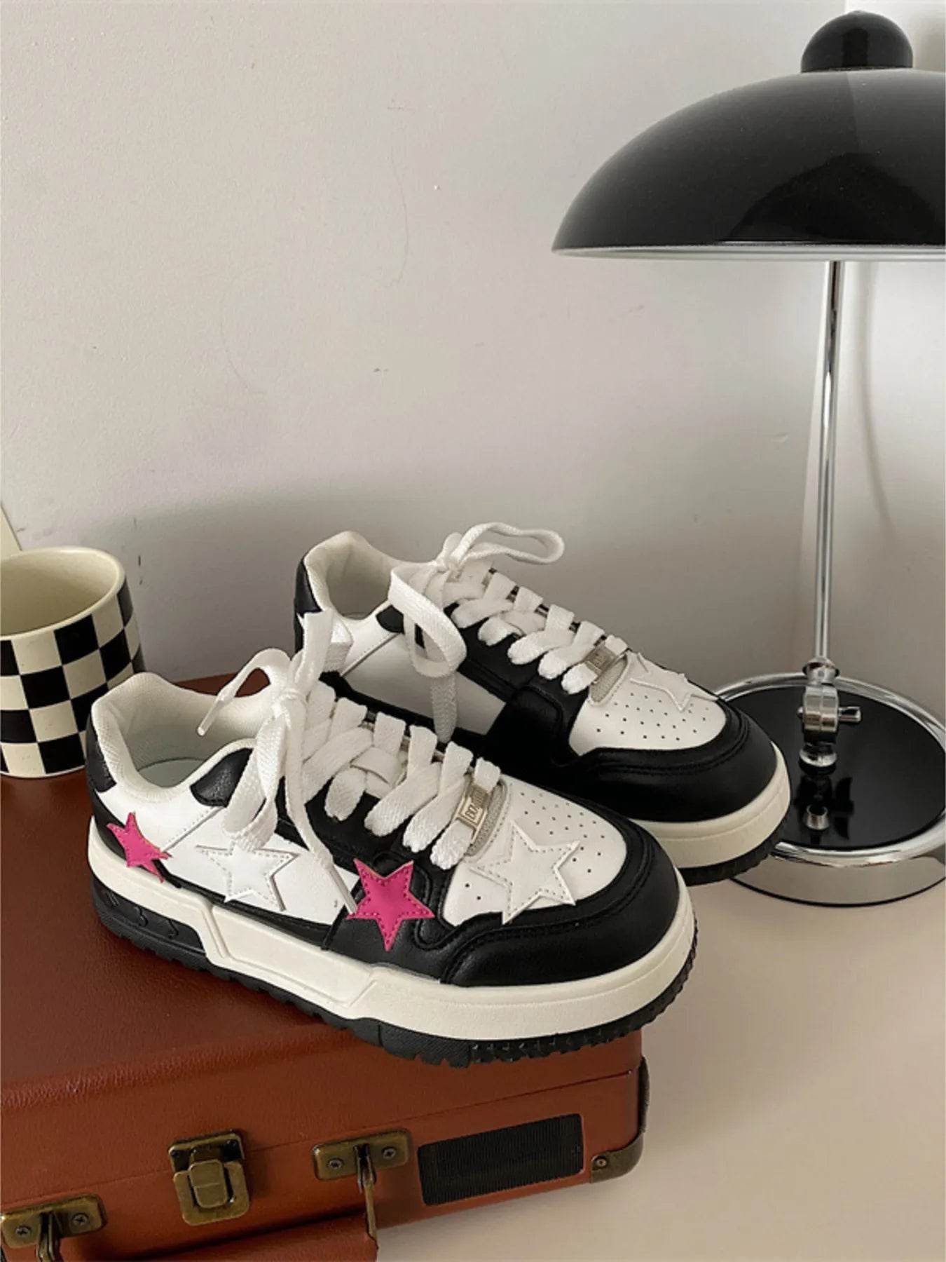 Star Pattern Lace Up Sneakers - Tredona LLC