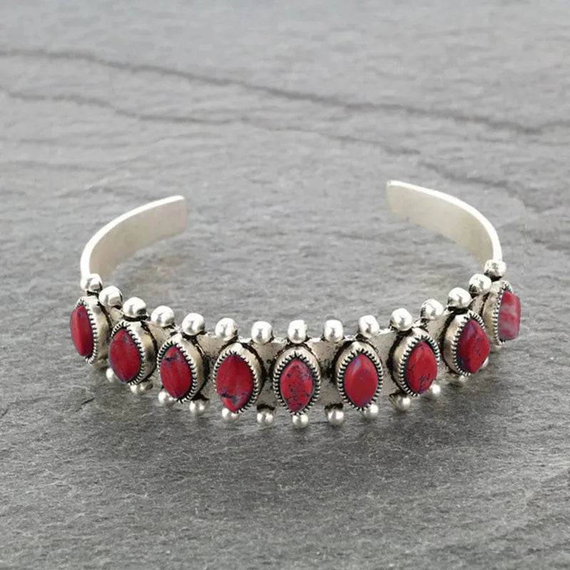 Artificial Turquoise Alloy Open Bracelet - Tredona LLC
