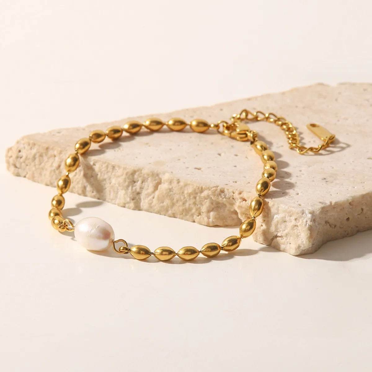 Pearl and Gold Chain Jewelry Set with Necklace and Bracelet - Tredona LLC