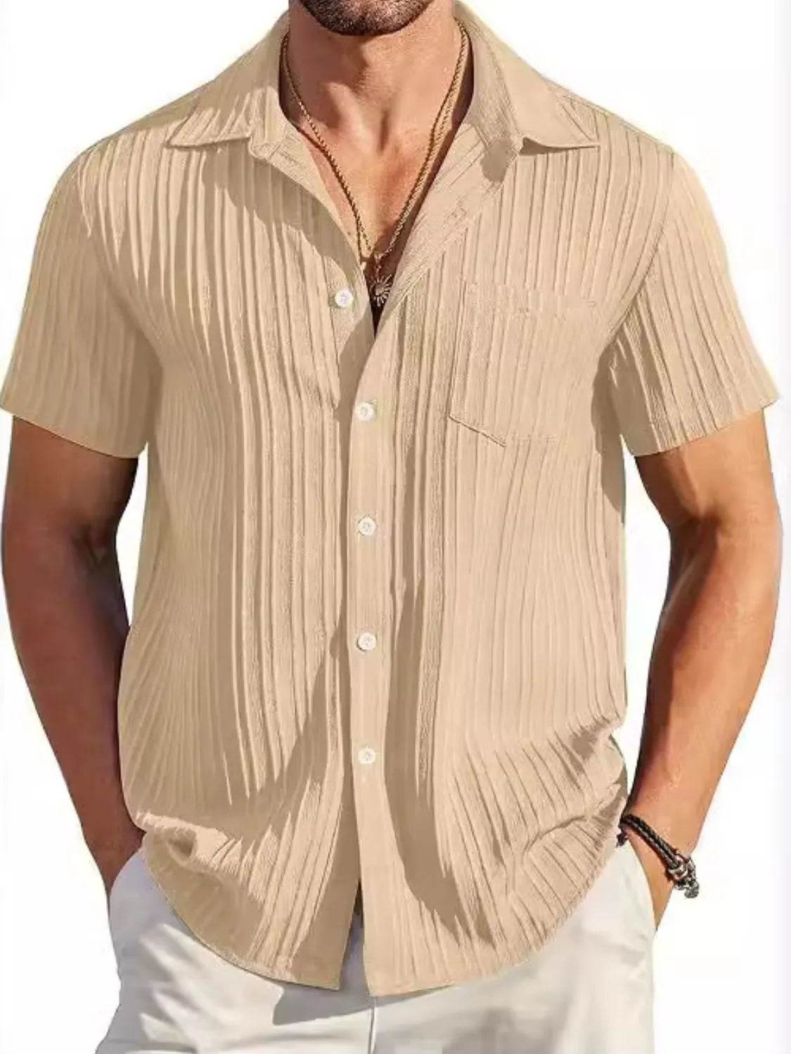 Men's Full Size Button Up Short Sleeve Shirt Plus Size - Tredona LLC
