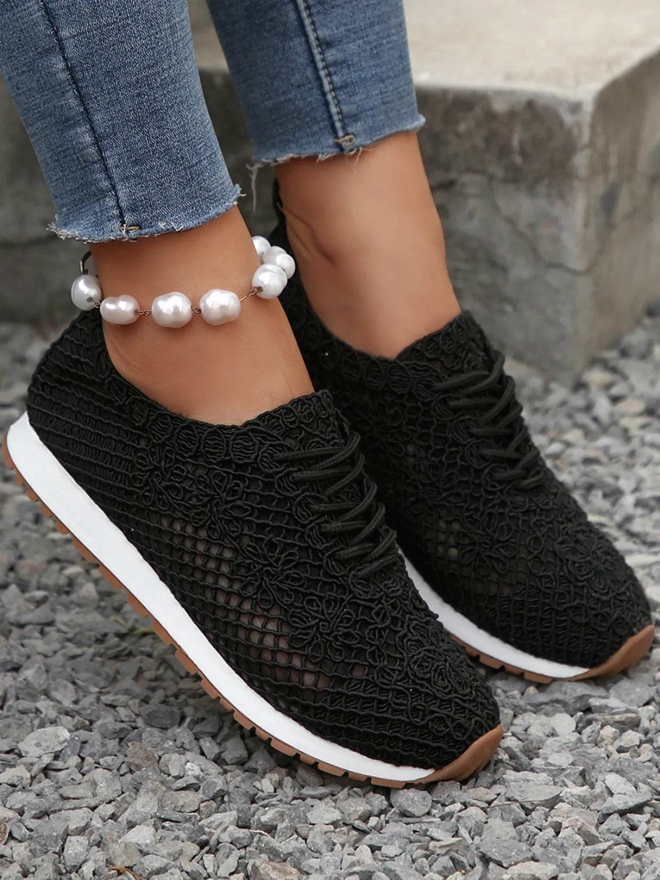 Breathable Mesh Lace-Up Sneakers - Tredona LLC