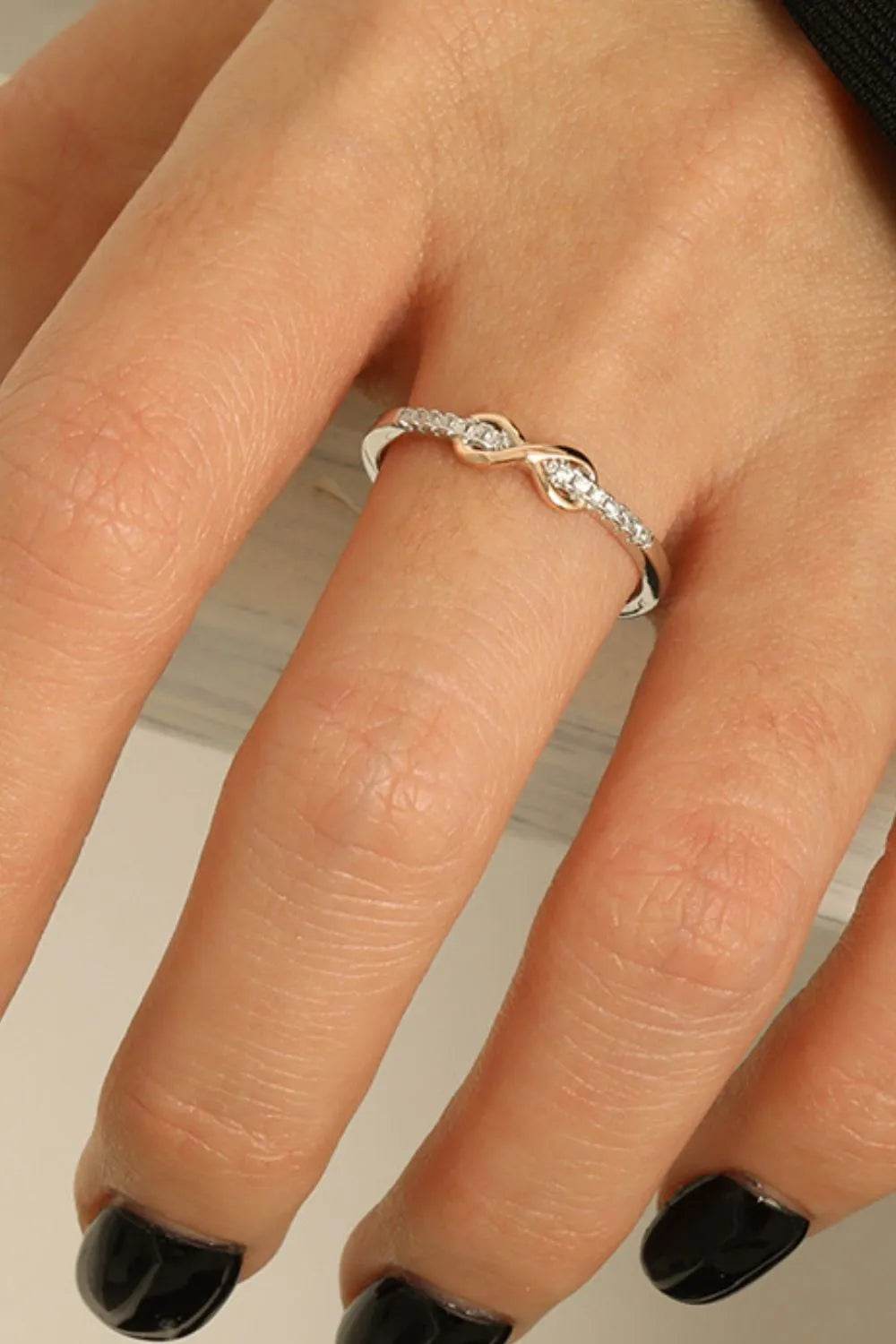 925 Sterling Silver Inlaid Zircon Infinity Symbol Ring - Tredona LLC