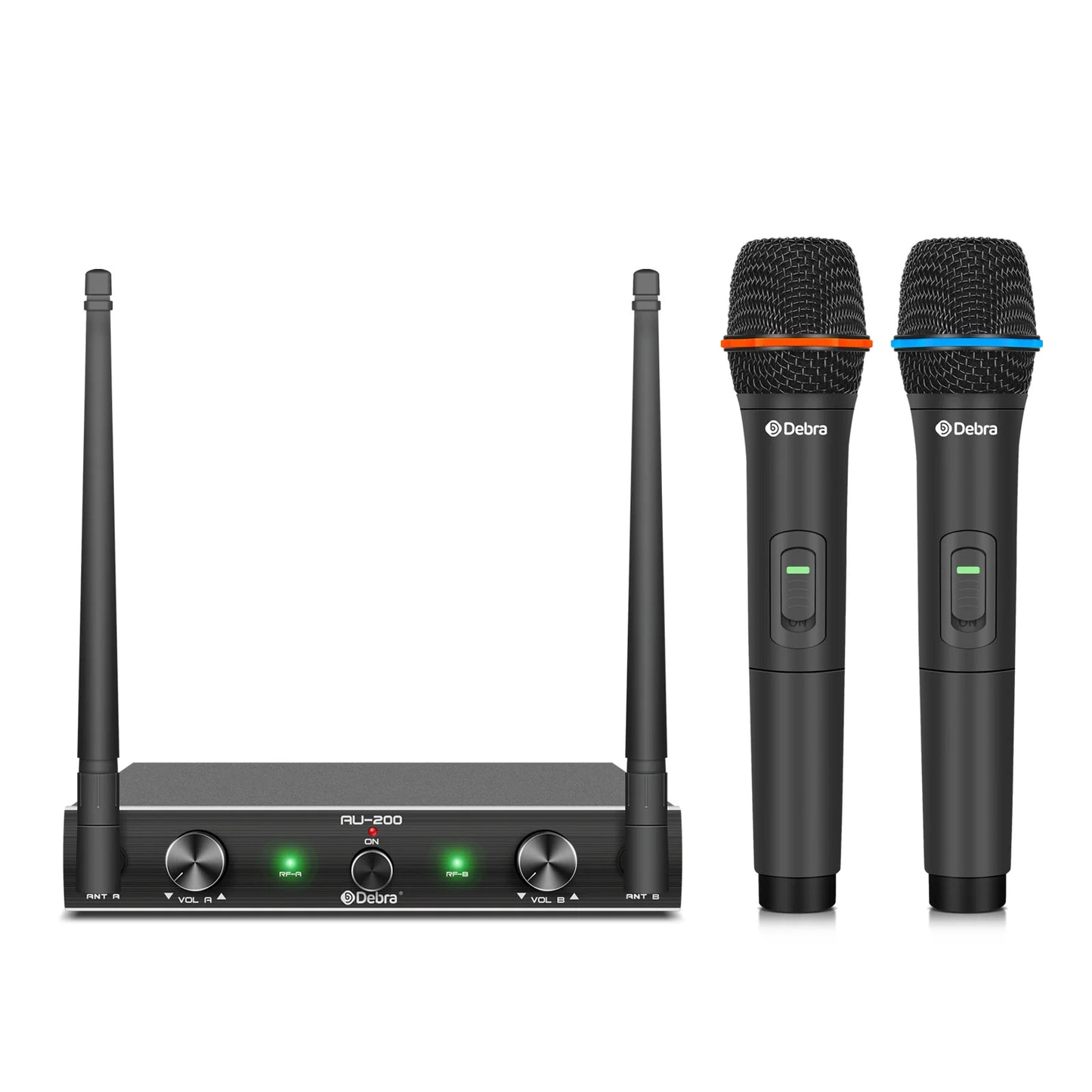 Professional UHF Wireless Microphone System 2 Channels 50m Range with Receiver for Karaoke Singing Home Party Performance 500-59