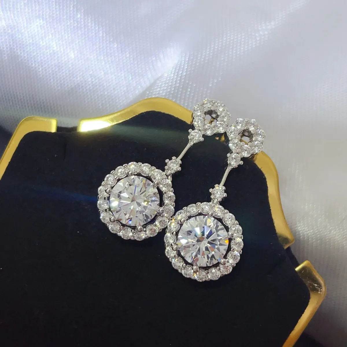 4 Carat Crystal Drop Dangle Earrings with Round Halo Design - Tredona LLC