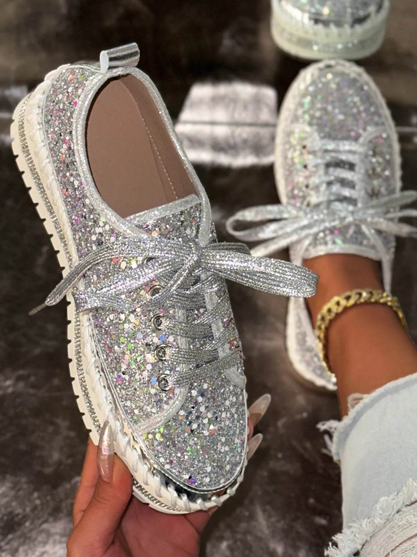 Lace Up Round Toe Platform Sneakers - Tredona LLC