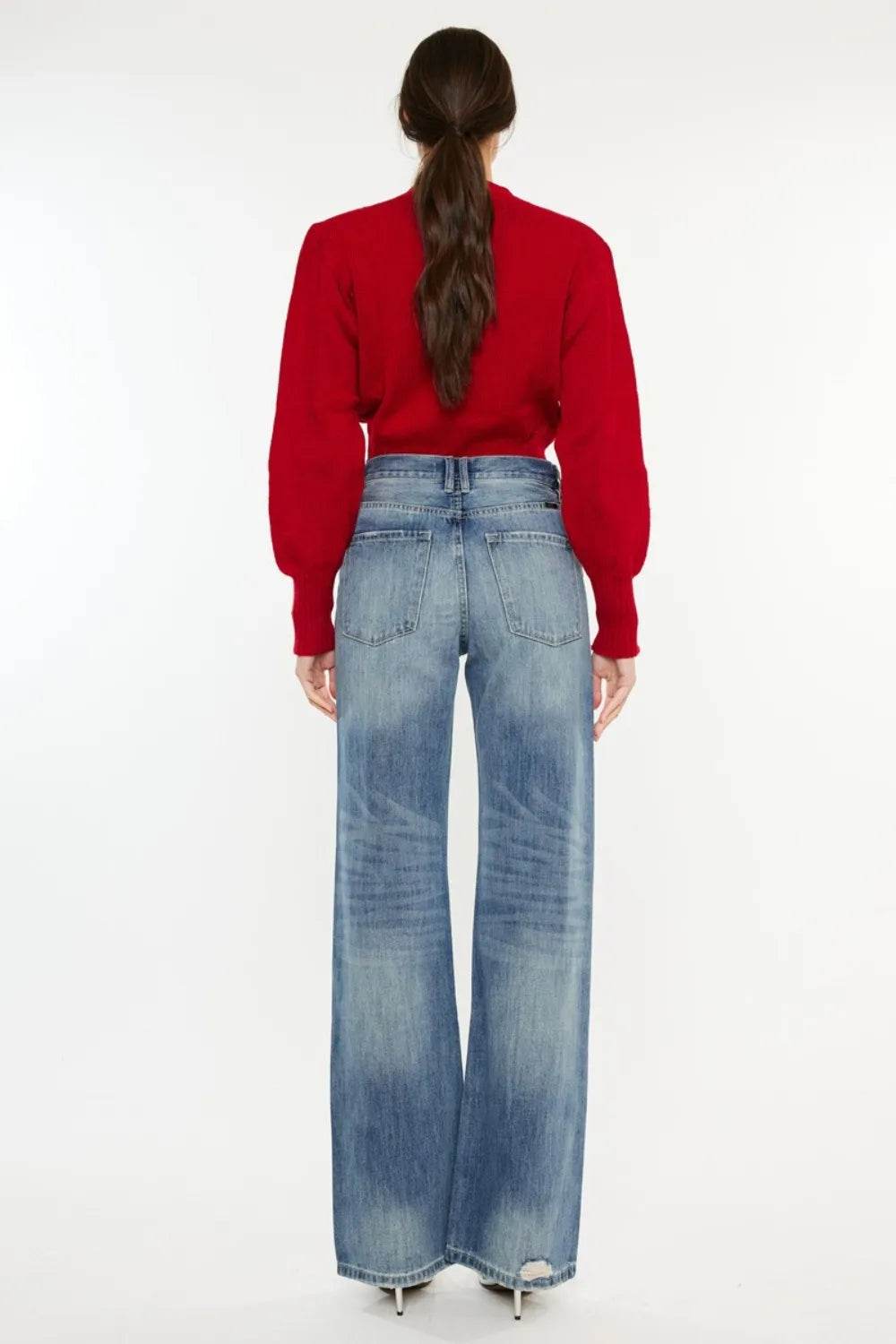 Kancan Distressed High Waist Bootcut Jeans - Tredona LLC