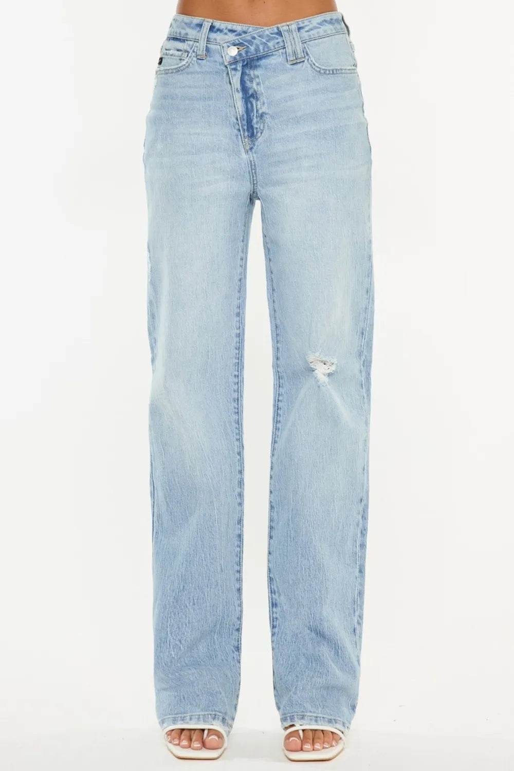 Kancan Distressed High Waist Straight Jeans - Tredona LLC
