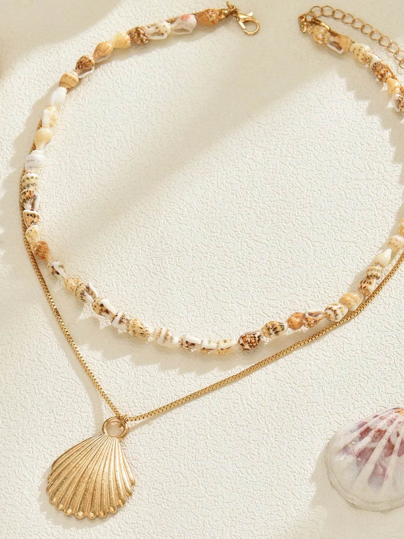 18K Gold-Plated Shell Layered Shell Pendant Necklace - Tredona LLC
