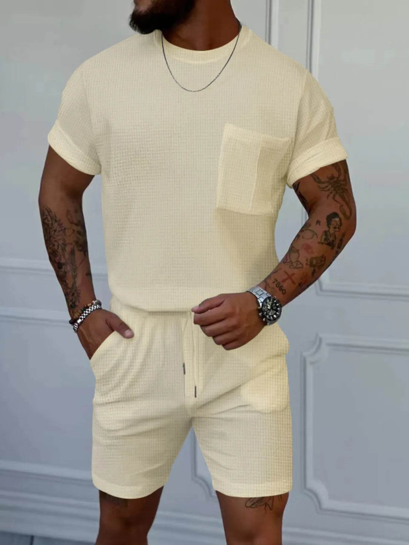 Men's Full Size Round Neck Short Sleeve Top and Shorts Set Plus Size - Tredona LLC