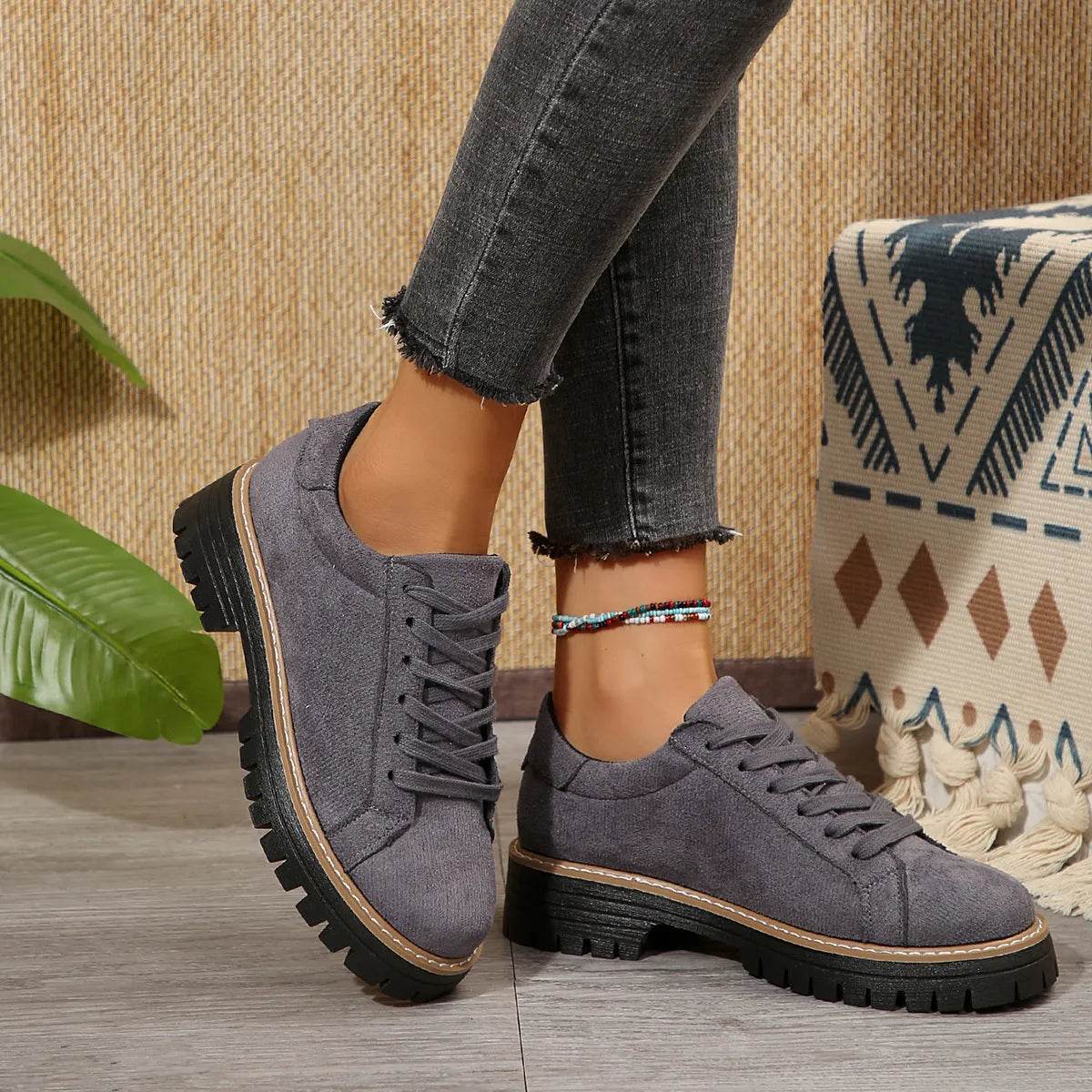 Lace Up Round Toe Platform Sneakers - Tredona LLC
