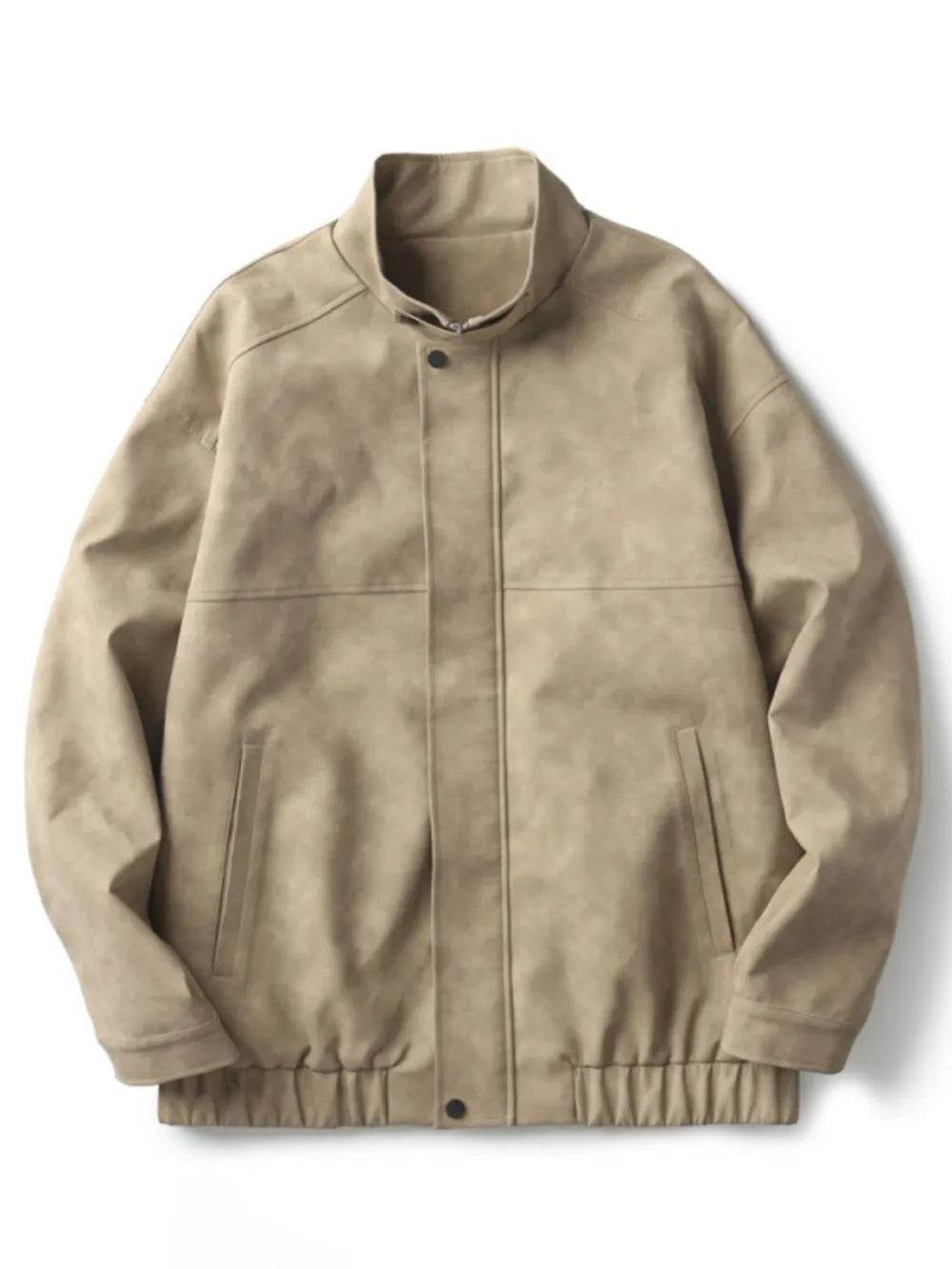 Men's Plus Size Zip Up Stand Collar Biker Jacket - Tredona LLC