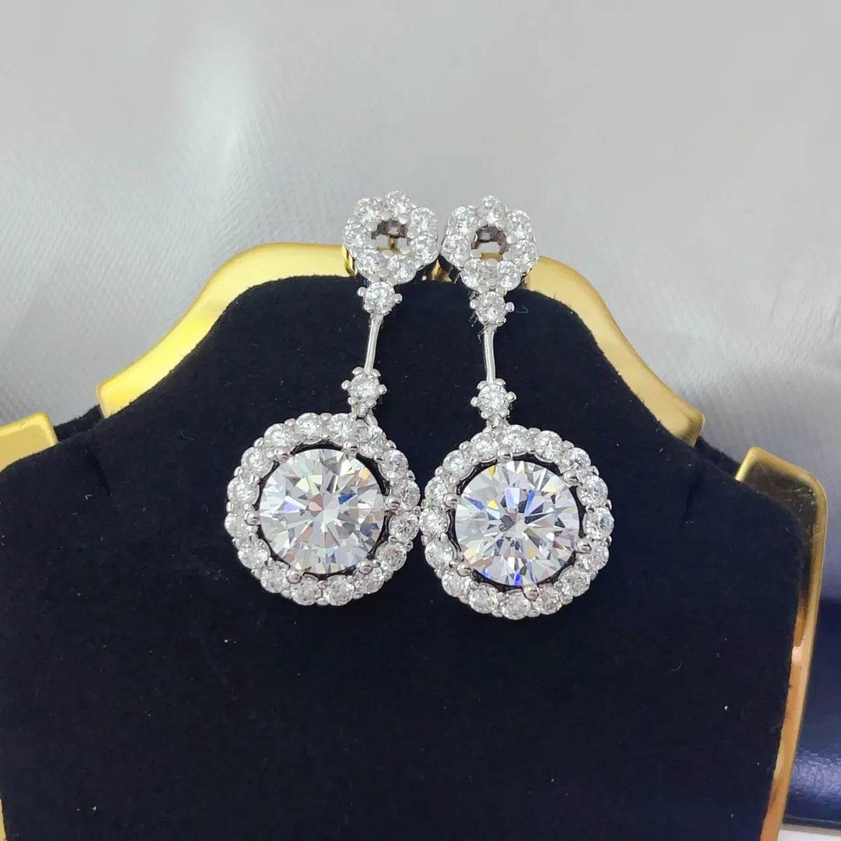 4 Carat Crystal Drop Dangle Earrings with Round Halo Design - Tredona LLC