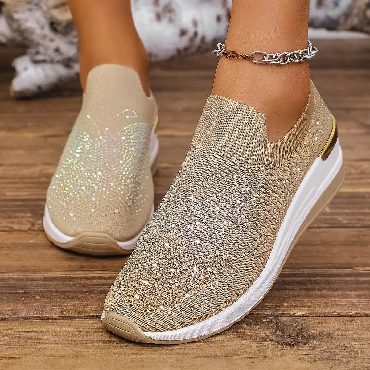 Rhinestone Wedge Sneakers - Tredona LLC