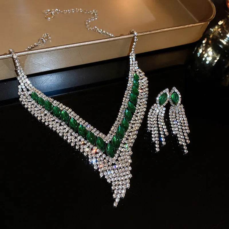 Copper Rhinestone Earrings and Necklace Jewelry Set - Tredona LLC
