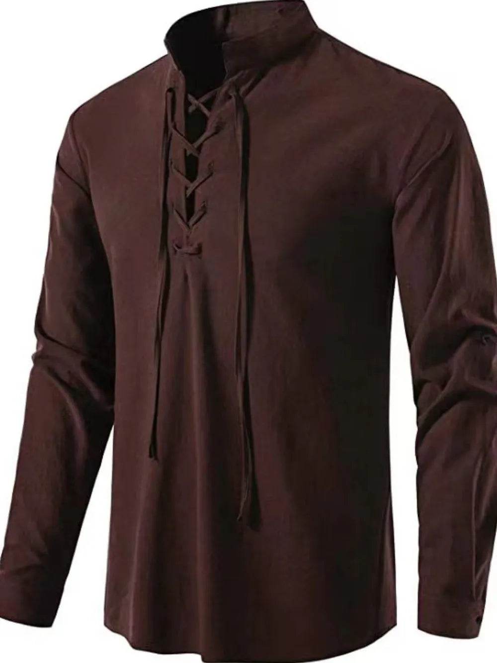 Men's Lace Up Long Sleeve Blouse - Tredona LLC