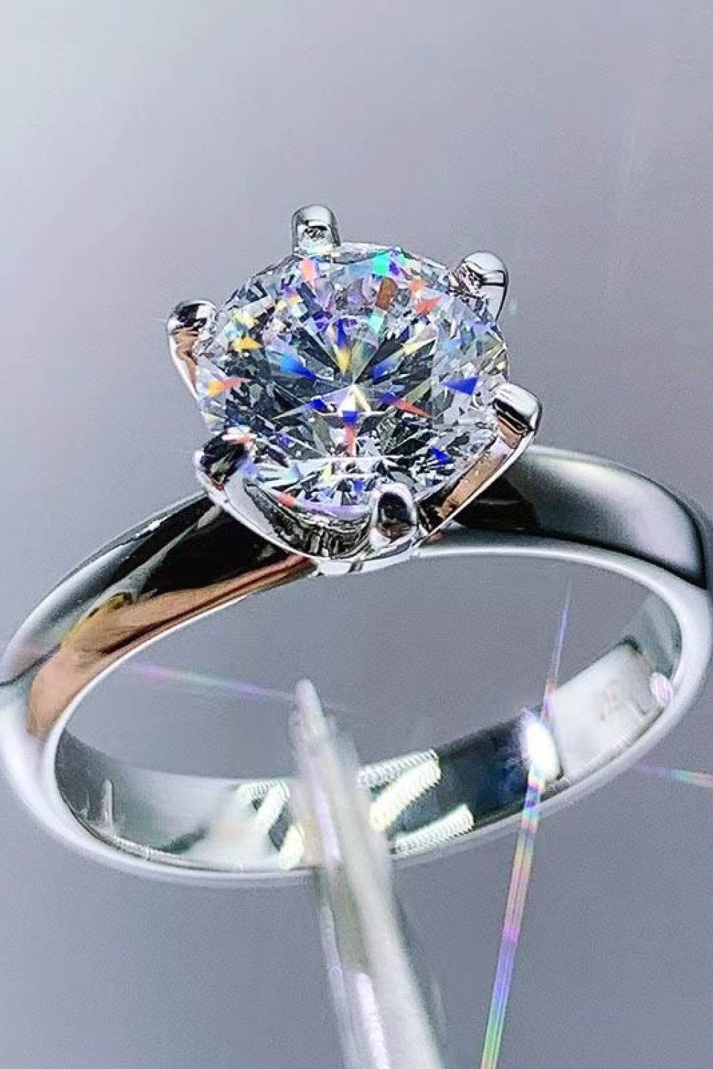 Adored 925 Sterling Silver 3 Carat Moissanite 6-Prong Ring - Tredona LLC