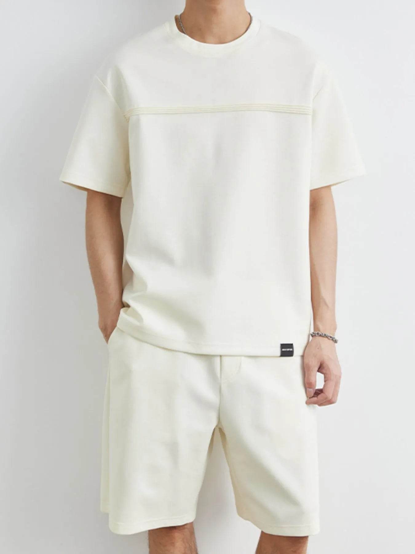 Men's Plus Size Round Neck Short Sleeve Top and Shorts Set - Tredona LLC