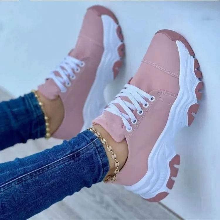 Lace-Up Round Neck Platform Sneakers - Tredona LLC