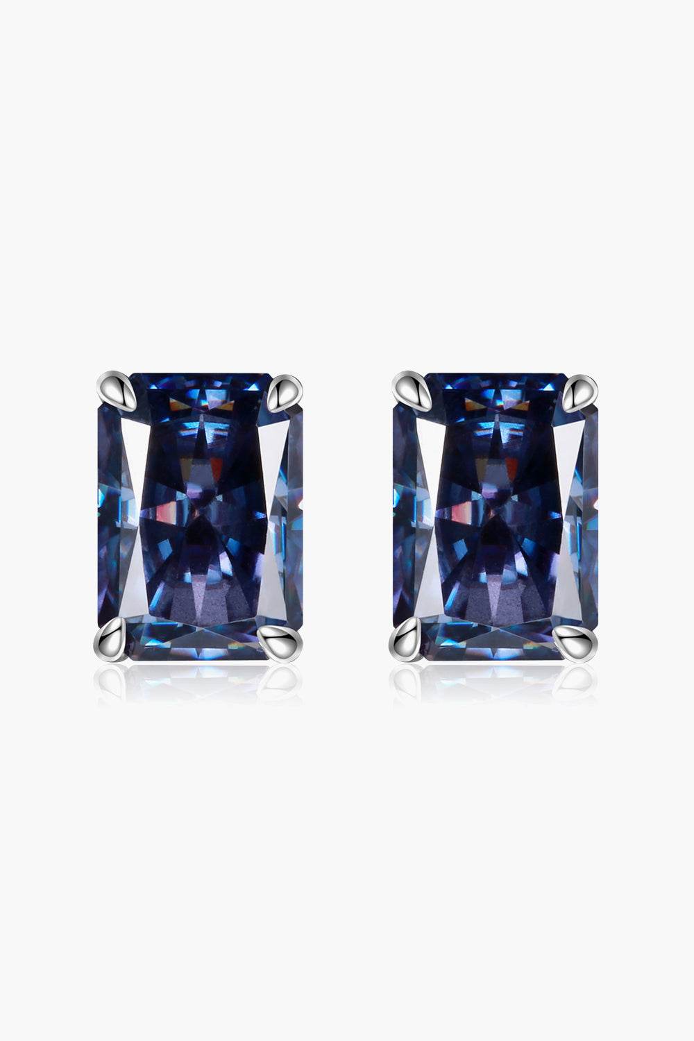 2 Carat Rectangle Moissanite 4-Prong Stud Earrings - Tredona LLC