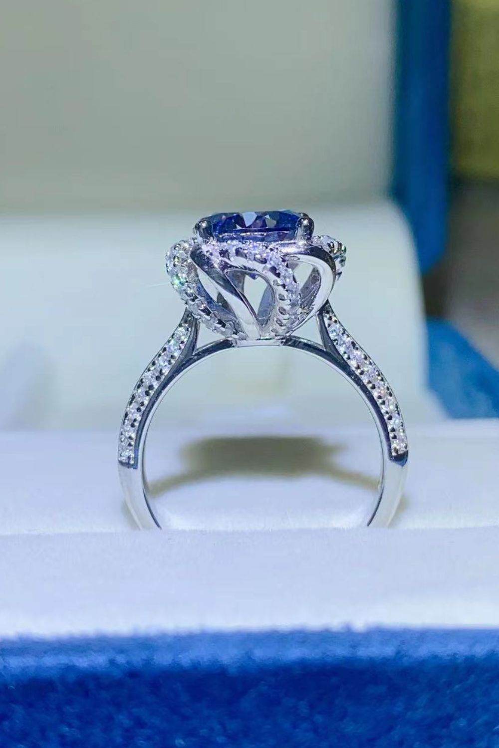 2 Carat Cobalt Blue Moissanite 925 Sterling Silver Ring - Tredona LLC