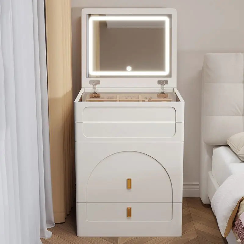 3-in-1 Dresser with Flip-Up Mirror and Light, Small Dresser Set with Visible Glass Tabletop, 3 Drawers, Storage Bench, 3-Color I
