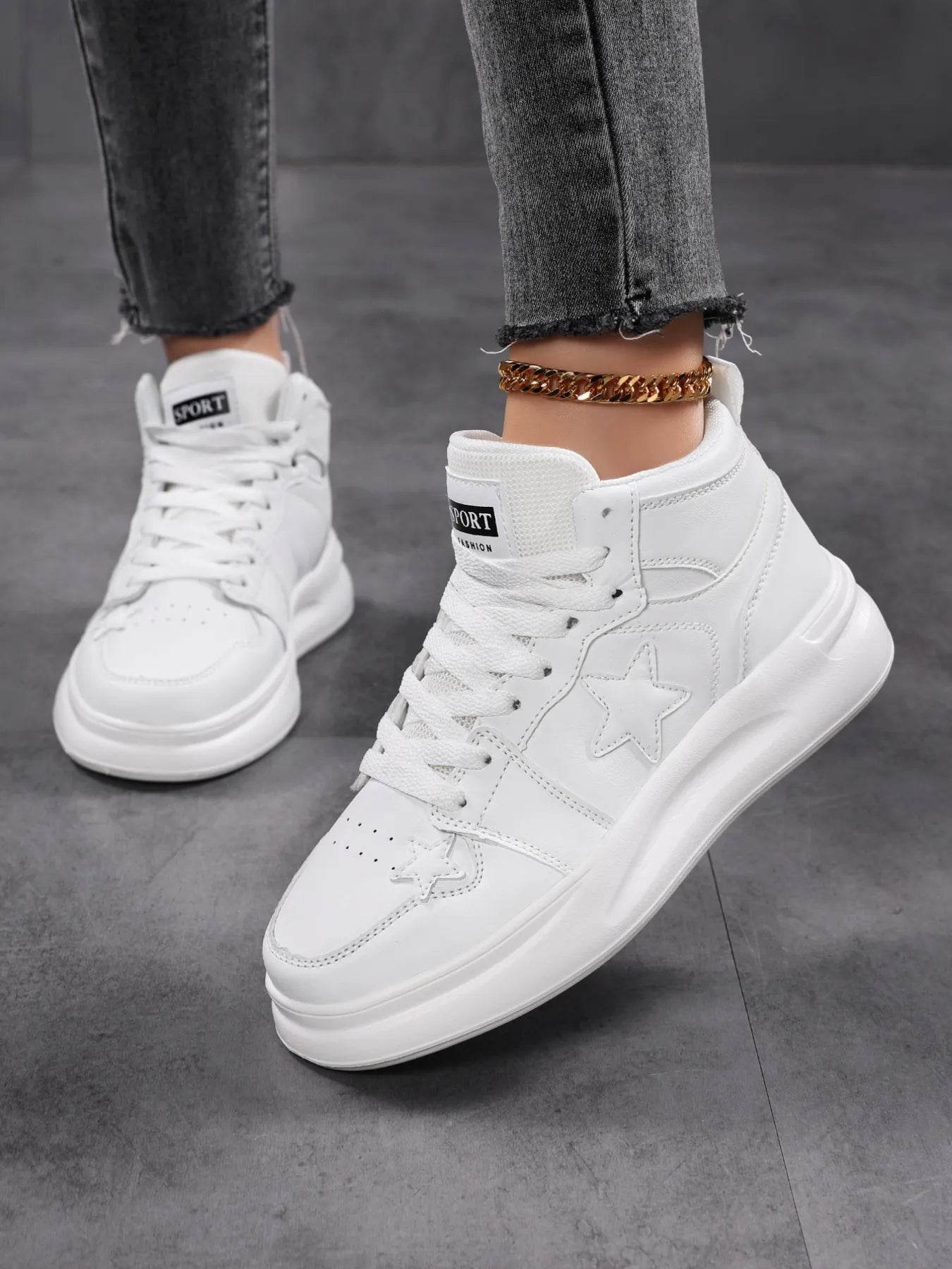 Star Pattern Lace Up Sneakers - Tredona LLC