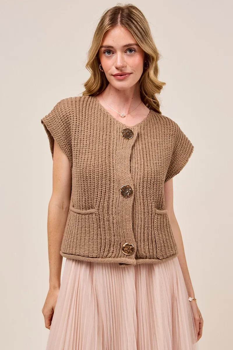 SO ME Big Metal Button Front Sweater Vest - Tredona LLC