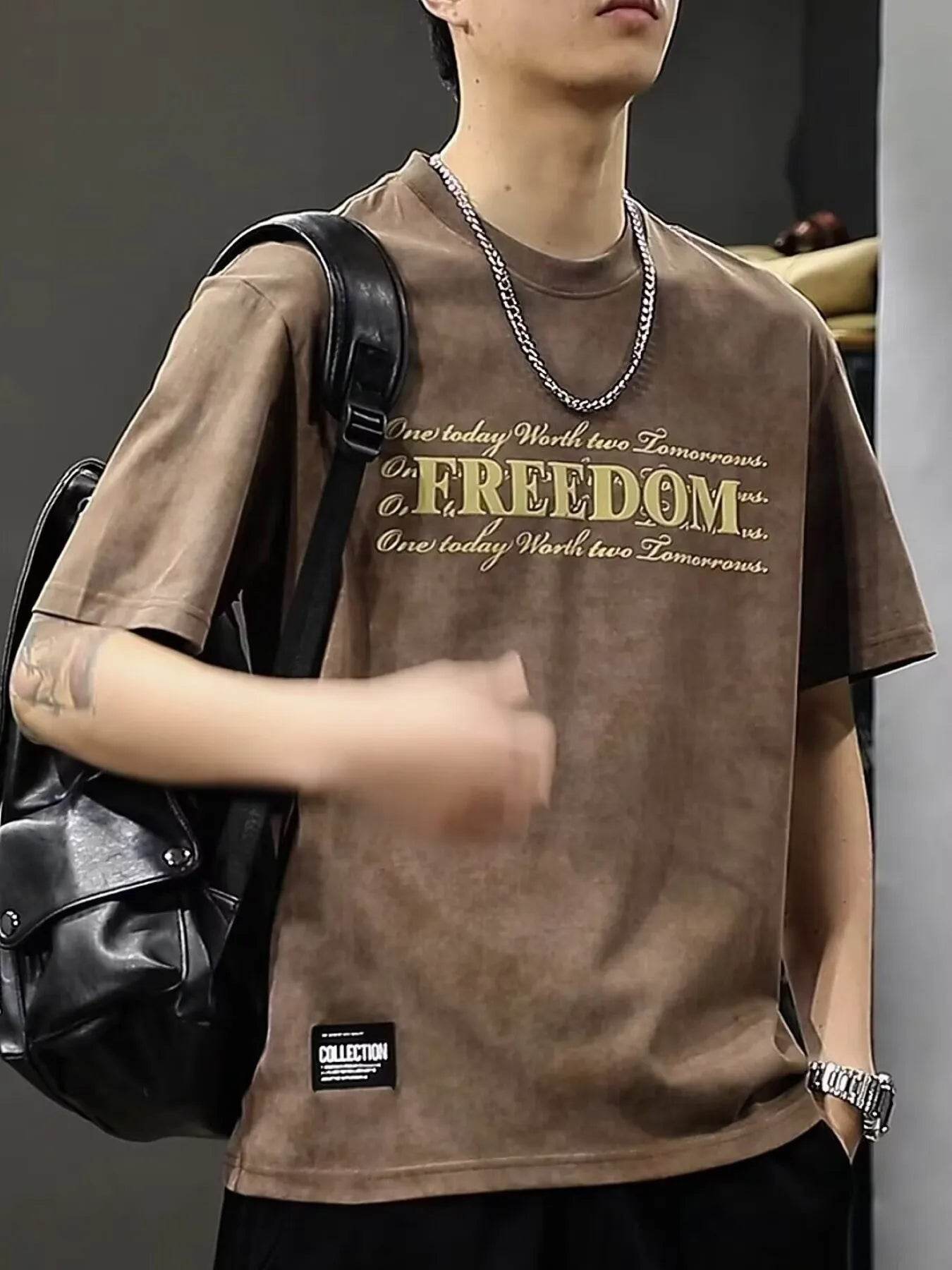 Men's Full Size Freedom Vintage Round Neck T-Shirt Plus Size - Tredona LLC
