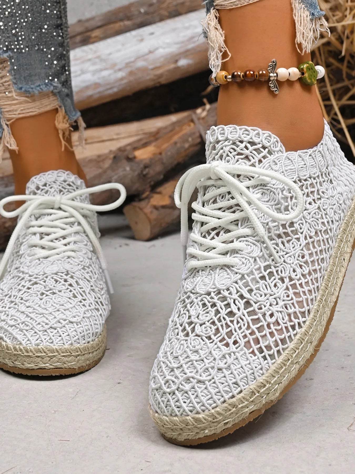 Breathable Woven Lace Up Sneakers - Tredona LLC