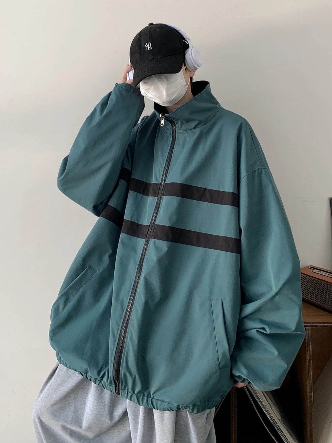 Men's Letter Zip Up Long Sleeve Jacket - Tredona LLC