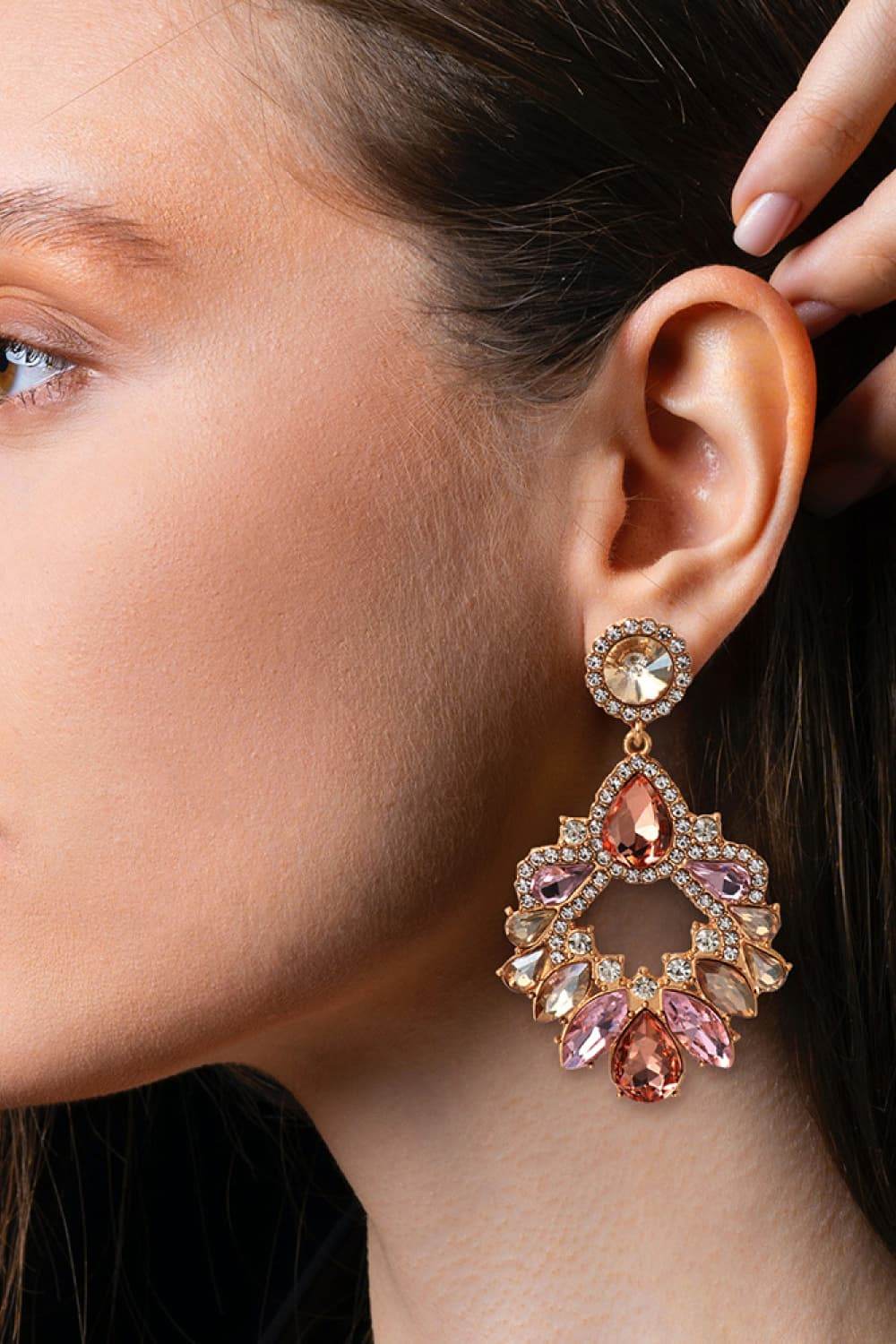 Zinc Alloy Frame Glass Stone Dangle Earrings - Tredona LLC