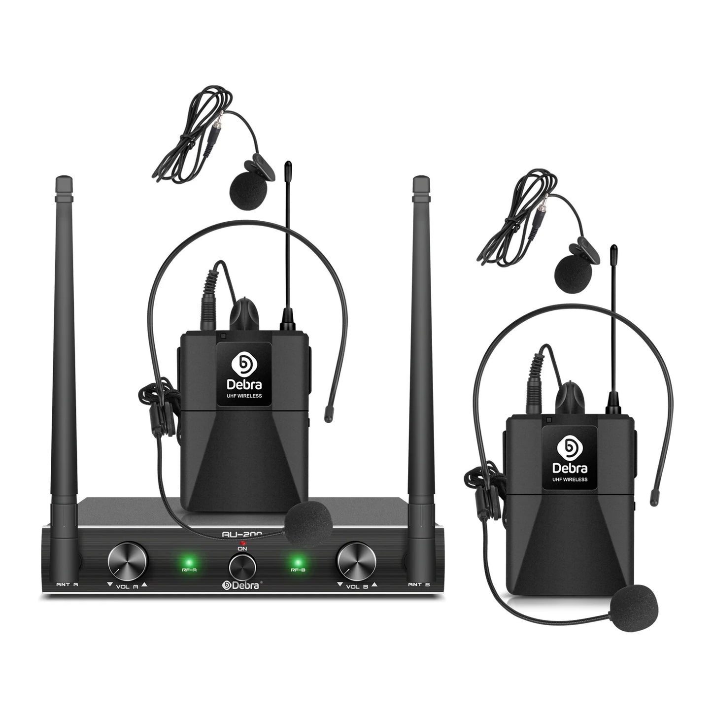 Professional UHF Wireless Microphone System 2 Channels 50m Range with Receiver for Karaoke Singing Home Party Performance 500-59