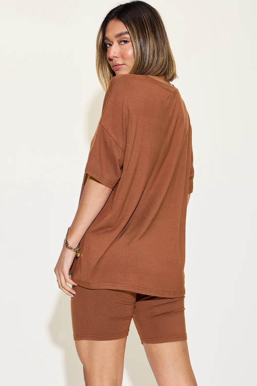 Basic Bae Full Size V-Neck Drop Shoulder T-Shirt and Shorts Set - Tredona LLC