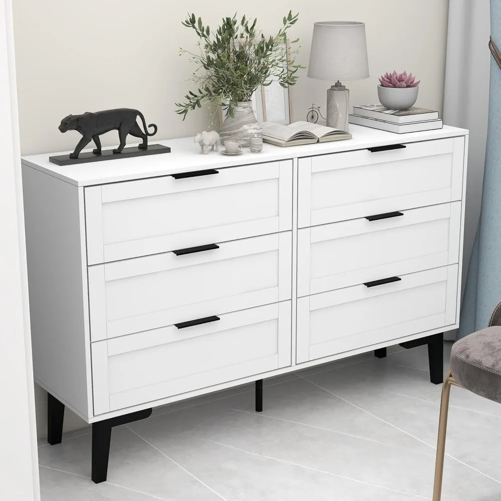 TaoHFE 6 Drawer Dresser for Bedroom Modern White Chest of Drawers for Nursery Wood Dresser for Kids Horizontal Dressers & Chests
