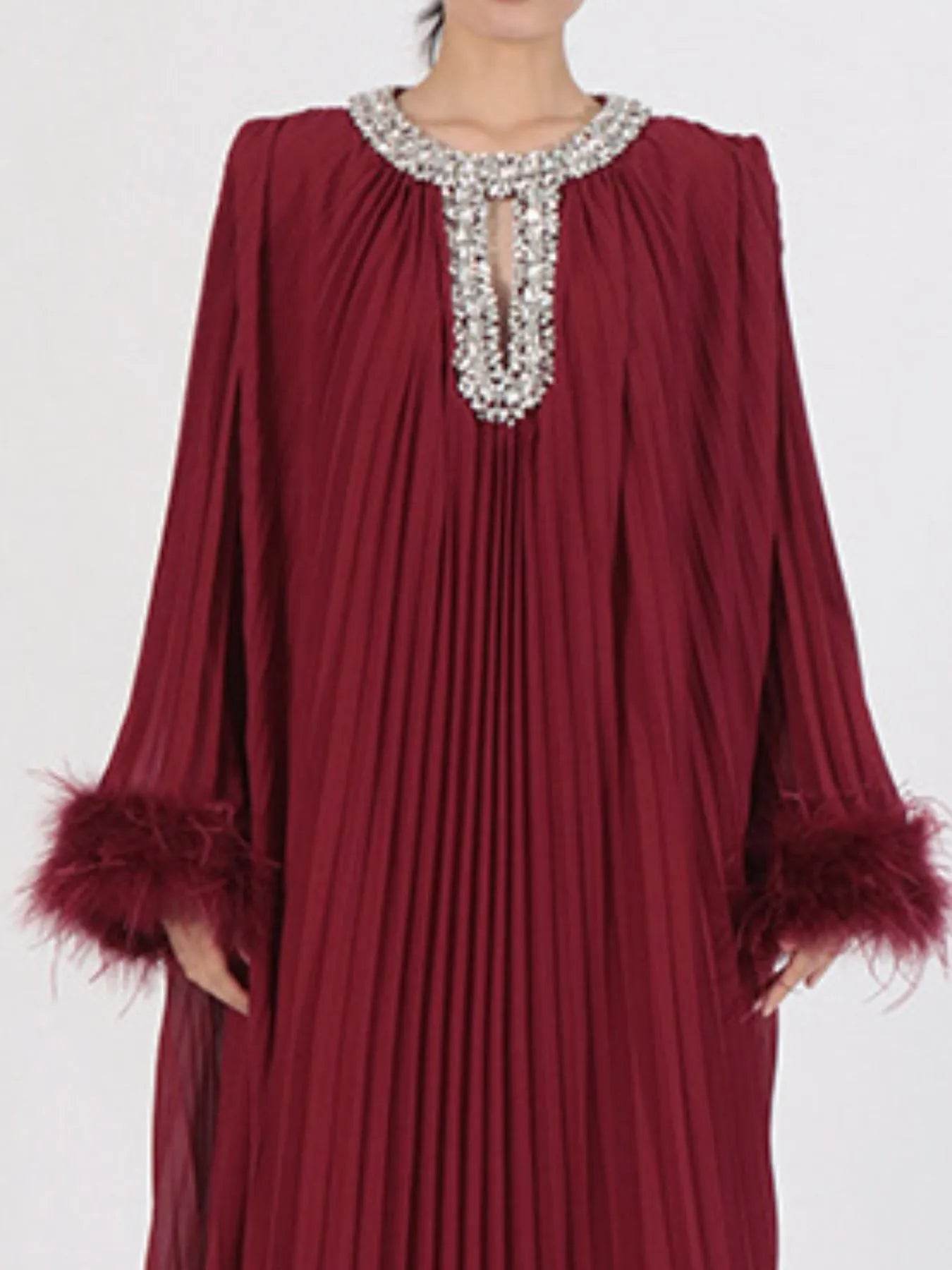 Rhinestone Long Sleeve Maxi Dress - Tredona LLC