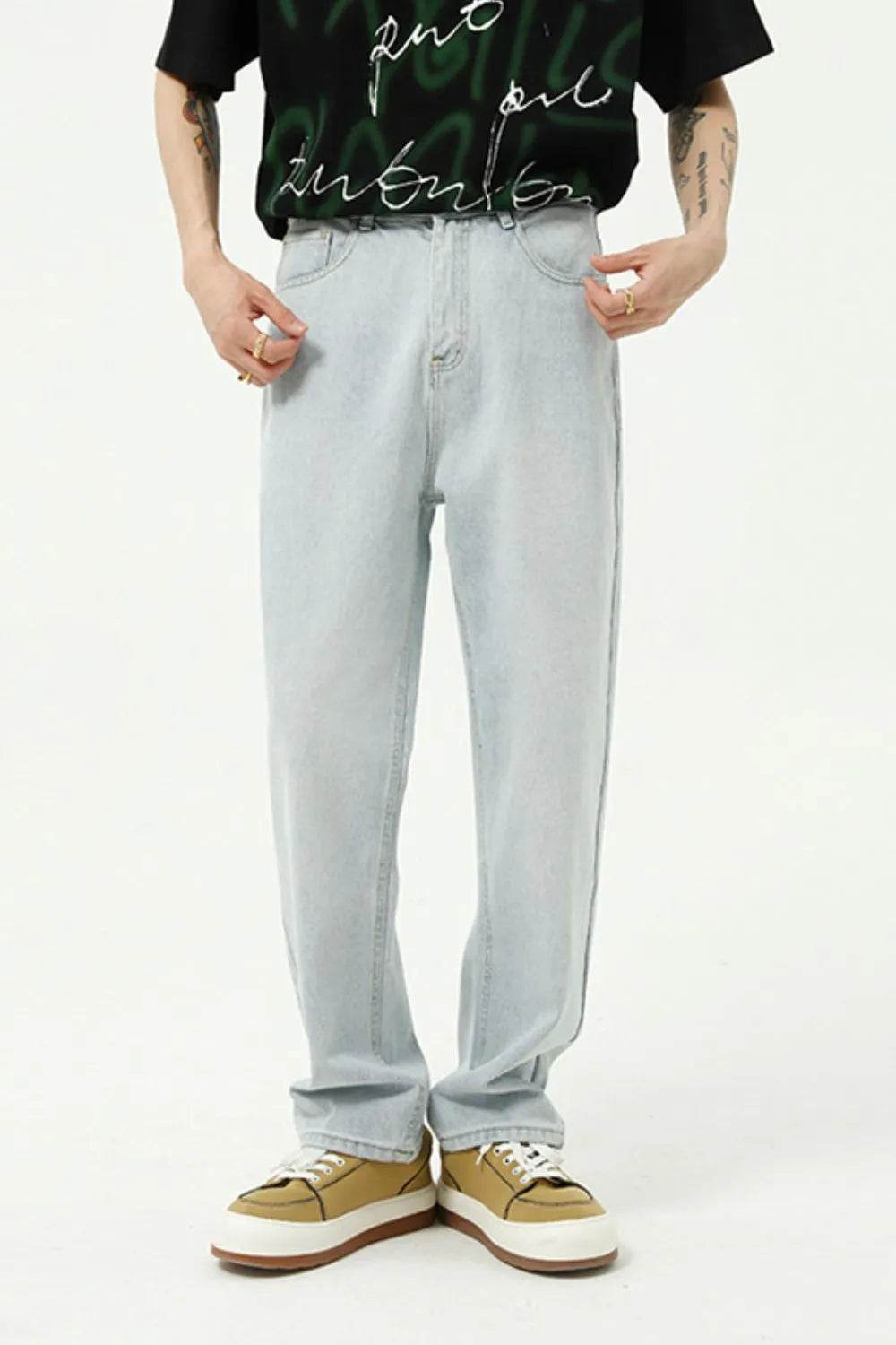 Washed Straight-Leg Slim Jeans - Tredona LLC